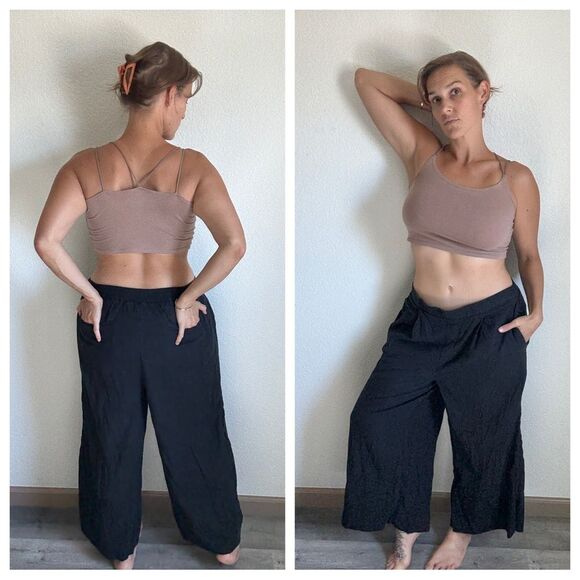 Banana Republic Wide Leg Pants Black Large Linen Rayon Classic - Picture 1 of 14